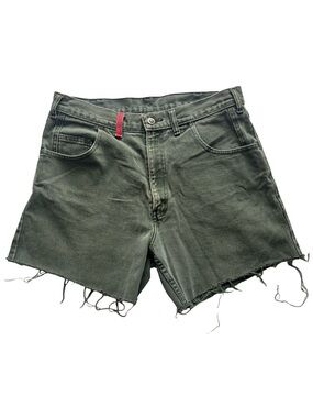 Vintage RGB Green Wash Cutoff Denim Shorts High Rise Distressed Size 32